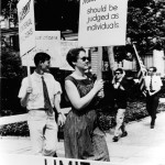 An early demonstration of the Mattachine Society. In front is Barbara Gittings.